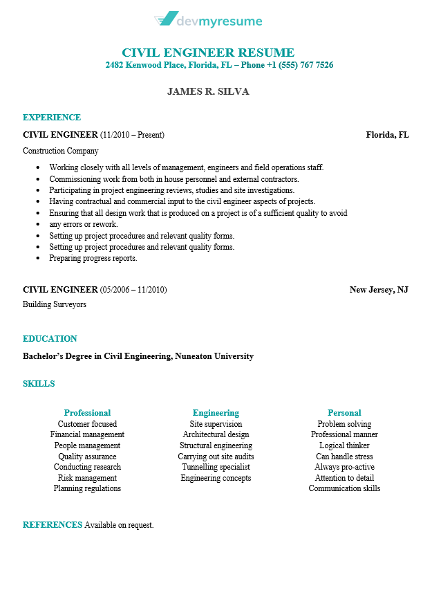 Engineering Resume Devmyresume Com