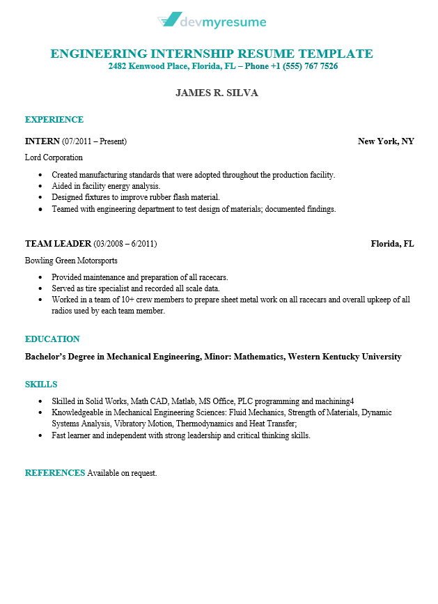 sample engineering resume