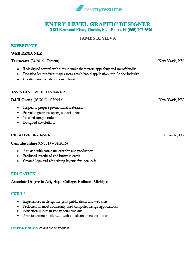 Graphic Design Resume | Devmyresume.com