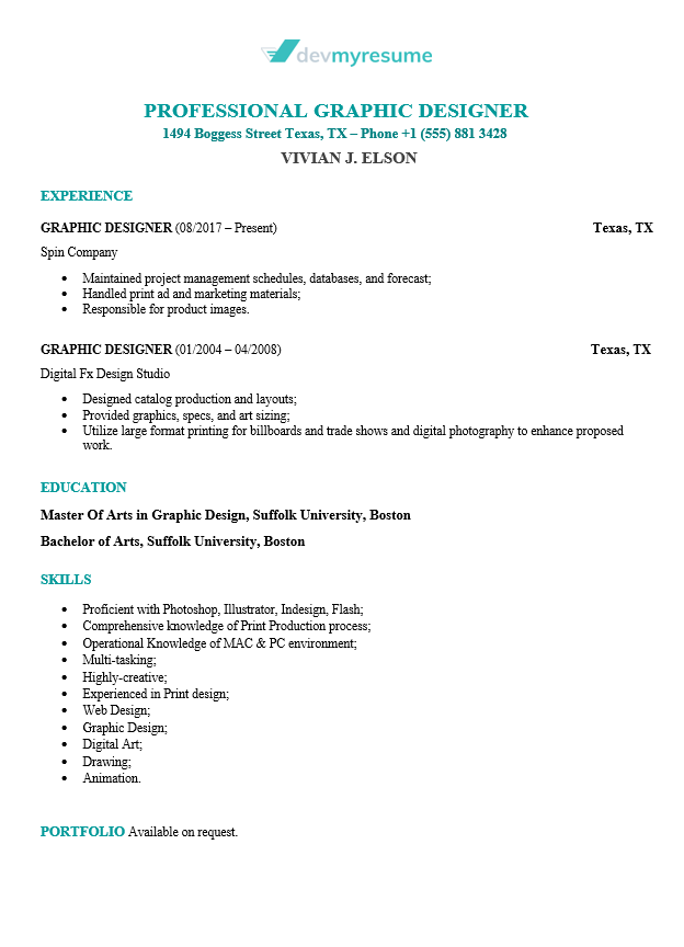 resume samples for graphic designer