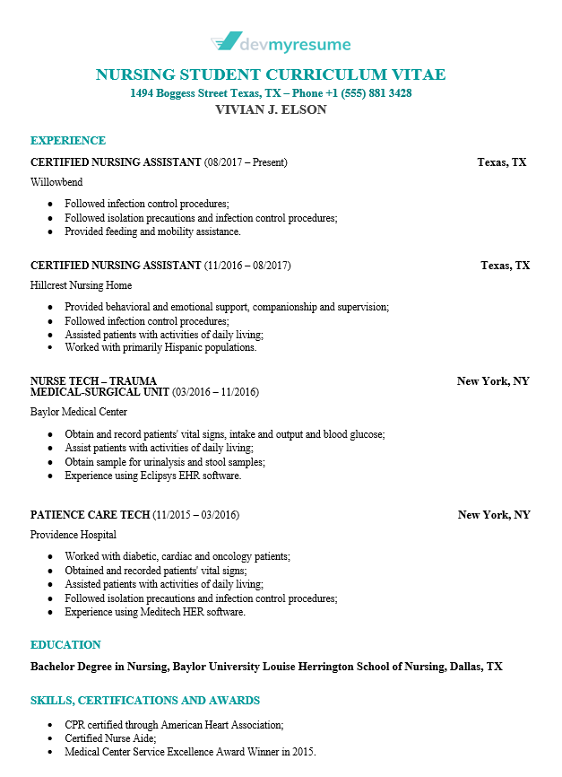 Nursing Resume Devmyresume Com