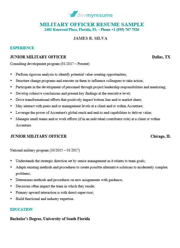 sample military resume